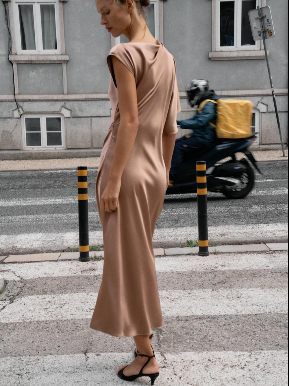 Zara Satin Midi Dress in Bronze